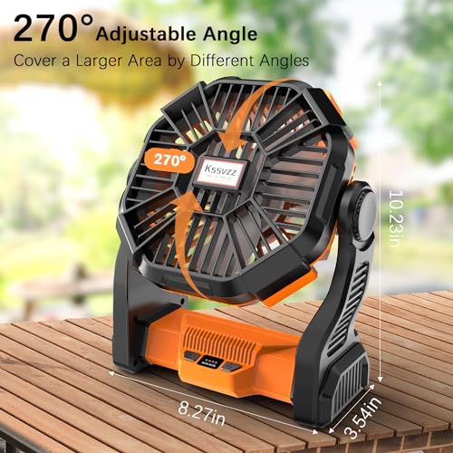 Portable Camping Fan with LED Lantern - Cordless Rechargeable Battery Powered Fan, 270°Pivot Personal USB Desk Fan, 4 Speed Quiet Table Fan, 32Hrs Battery Operated Tent Fan for Travel, Picnic (Orange)