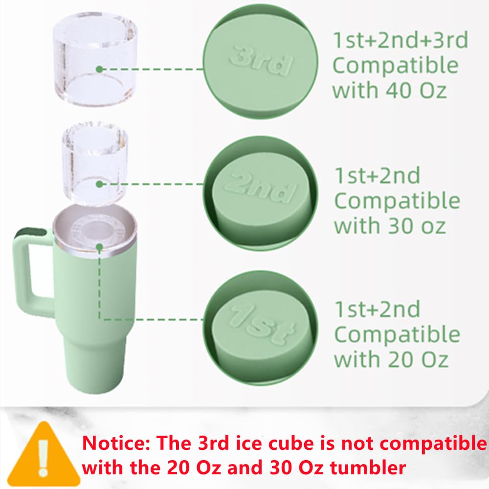 Fu Store Ice Cube Tray for Tumbler Cup 30-40 oz Tumbler 3pcs Silicone Ice Cube Molds With Lid and Bin for Chilling Cocktails Whiskey Drinks Juice Coffee Easy Fill and Release Ice Maker(Green, 40 oz)