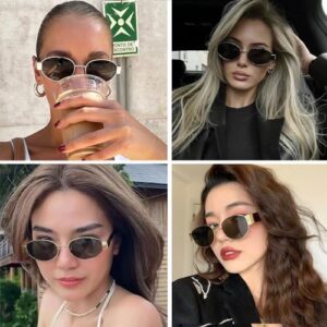 knliwkm Trendy Retro Oval Sunglasses for Women Gold Fashion Designer Shades Vintage 90s Style Classic Sun Glasses