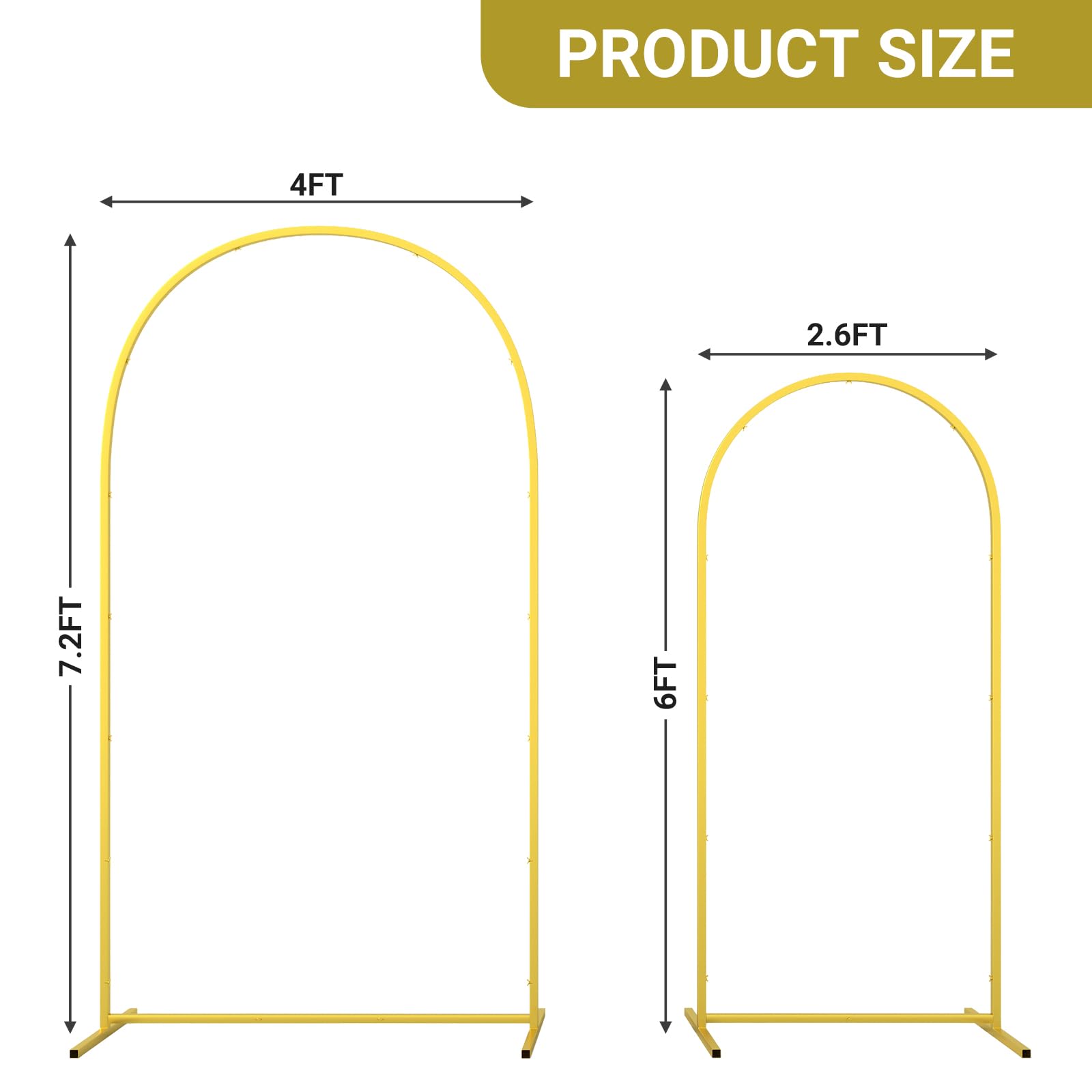 CludPark Metal Arch Backdrop Stand Wedding Arch Frame Set of 2 (7.2FT/6FT) Gold Backdrop Arch Stand for Wedding Ceremony Birthday Party Baby Shower Graduation Ceremony Decoration