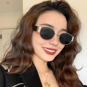 knliwkm Trendy Retro Oval Sunglasses for Women Gold Fashion Designer Shades Vintage 90s Style Classic Sun Glasses