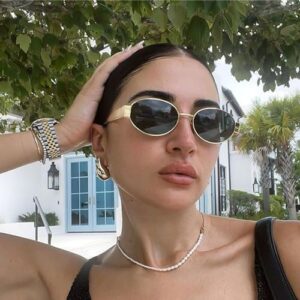 knliwkm Trendy Retro Oval Sunglasses for Women Gold Fashion Designer Shades Vintage 90s Style Classic Sun Glasses