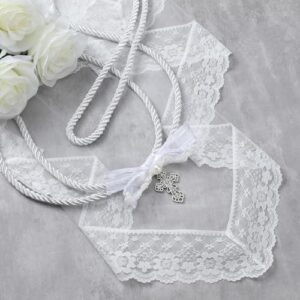 2 Pcs Wedding Veil and Cord Set, Wedding Lasso Lazo Para Boda with Cross for Catholic Wedding Ceremony Mexican Bridal Gifts(White Bowknot)