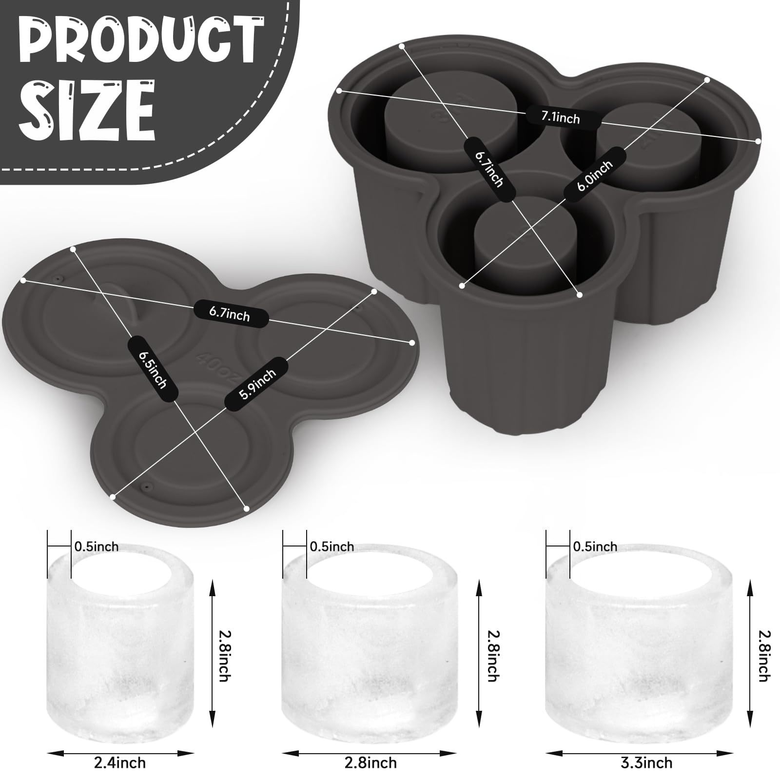 Ice Mold for Stanley Cup Suitable for 44 Ounces Silicone Ice Cube Tray Hollow Cylindrical Ice Mold Suitable for Easy Release Mold for Stanley Cups Cocktails Whiskey Beverages Coffee