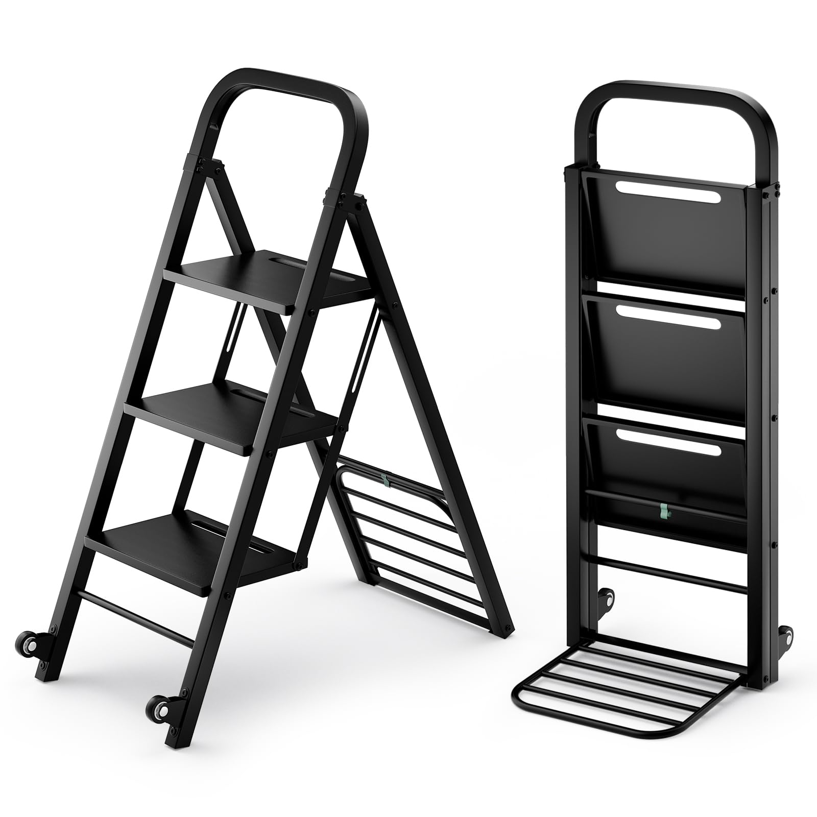 Toolsempire 2 in 1 Hand Truck, Folding Hand Truck Dolly with 2 Wheels & 3 Step Ladder, Heavy Duty Dolly Cart Step Stool for Warehouse, Garage, Home