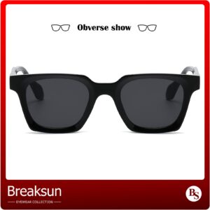 Breaksun Fashion Square Sunglasses for Women Men Trendy Classic Square Frame Sun Glasses Designer Style (Black/Grey)