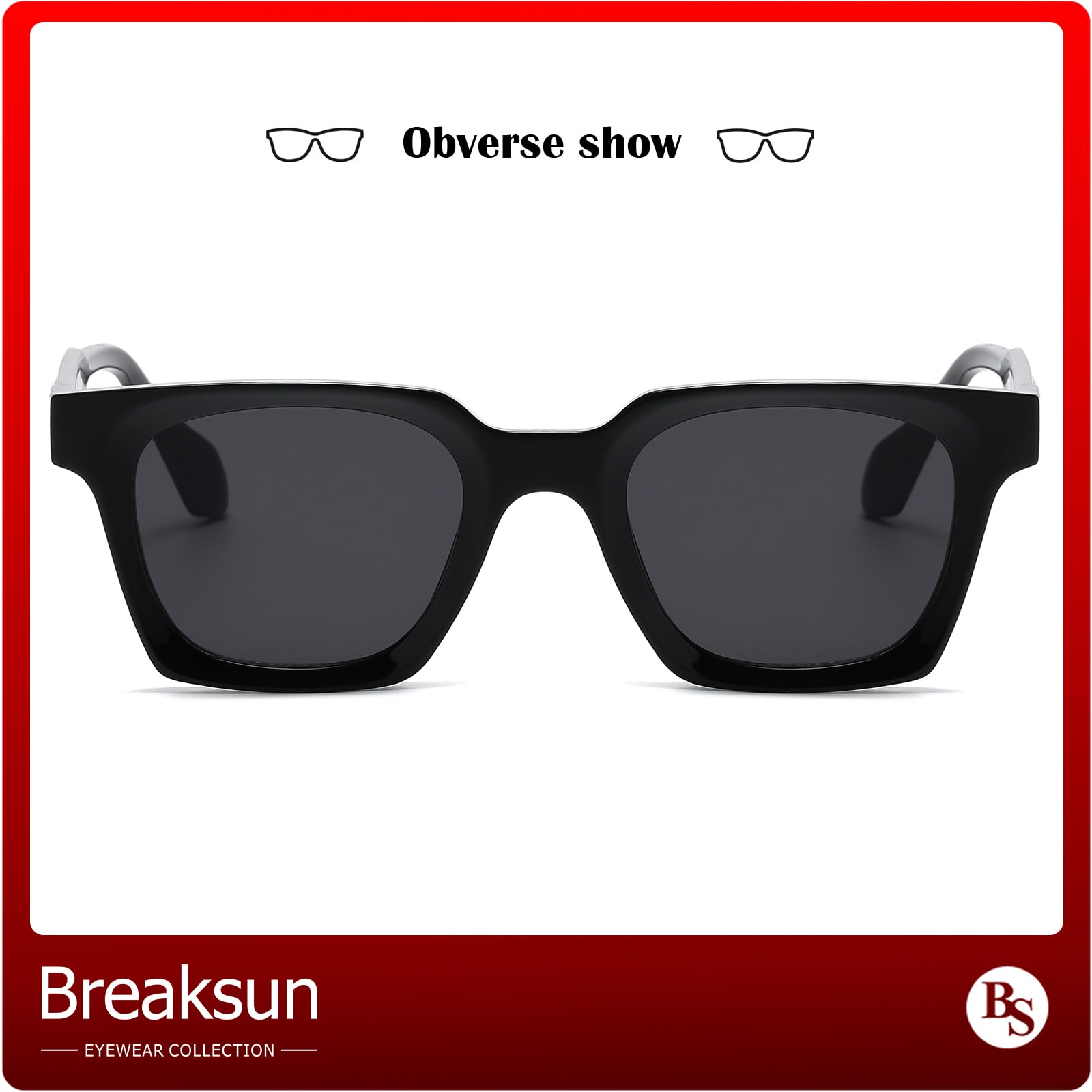 Breaksun Fashion Square Sunglasses for Women Men Trendy Classic Square Frame Sun Glasses Designer Style (Black/Grey)