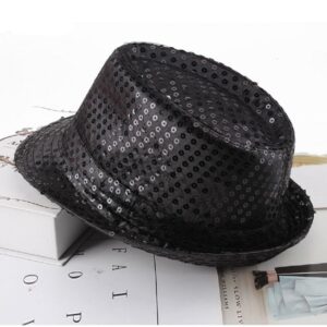 Ankelesz Sequin Hat for Man and Women,Western Sequin Fedora Hat Bling Dance Hats (Black)