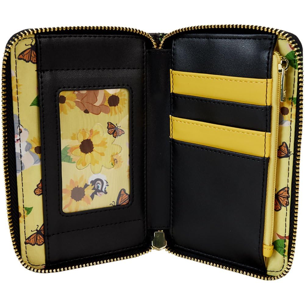 Loungefly Disney Bambi Sunflower Friends Zip Around Wallet, Black