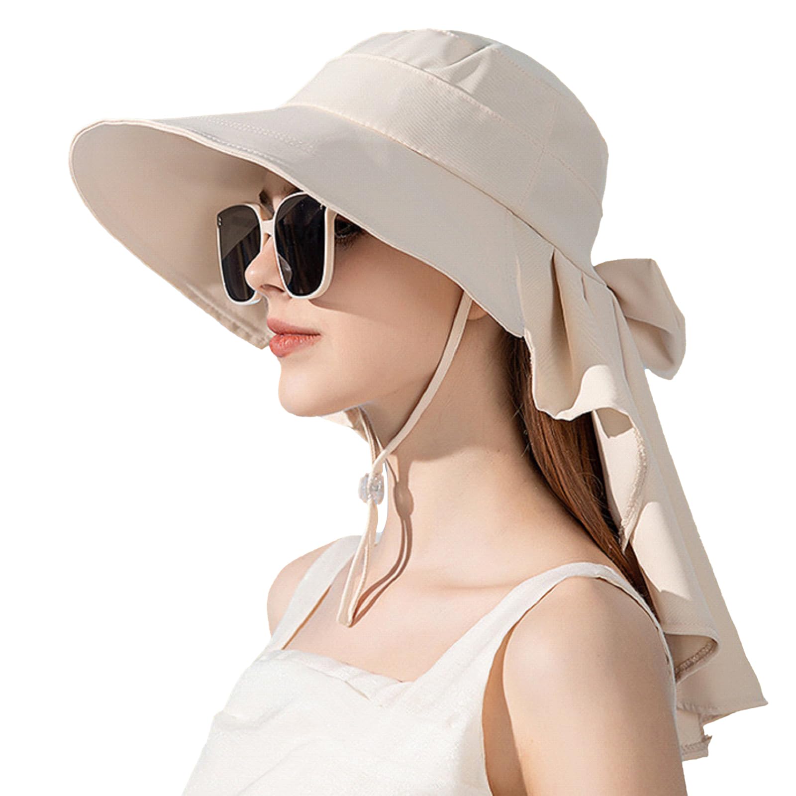 Chasenew Women's Sun Hat UV Protection Foldable Waterproof Wide Brim Bucket Hats with Neck Flap for Summer Beach Fishing Hiking Beige