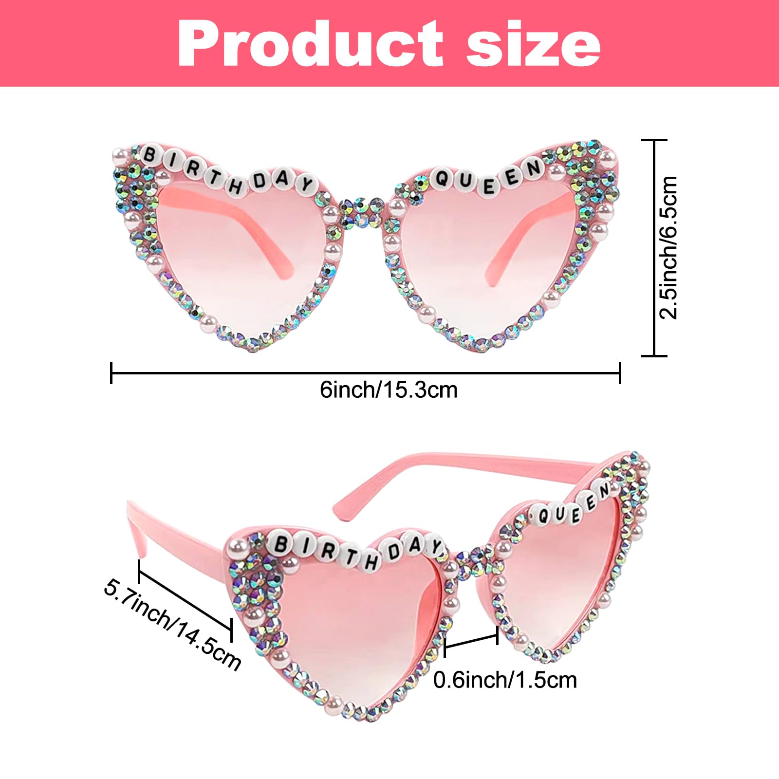 Foxtell Birthday Glasses Birthday Sash and Tiara for Women Rhinestone Crown and Sash for Girls Women Birthday Party Decoration Kit Crystal Glasses and Rose Gold Hair Accessories