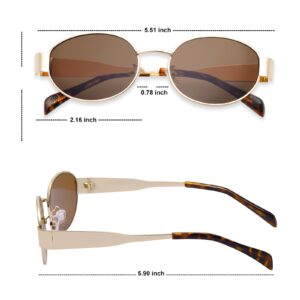 knliwkm 2 Pack Gold Retro Oval Sunglasses for Women Trendy Fashion Designer Dupes Shades Vintage 90s Sun Glasses