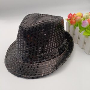 Ankelesz Sequin Hat for Man and Women,Western Sequin Fedora Hat Bling Dance Hats (Black)