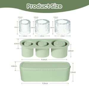 Ice Mold for Stanley Cup，Ice Cube Tray for 30oz-40oz Tumbler，3 Pcs Silicone Cylinder Tumbler Ice Mold with Lid for Freezer,Ice Drink, Whiskey, Juice, Coffee, Easy Fill and Release Ice Maker Green