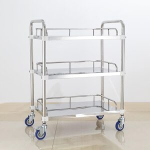 metal cart on wheels,food cart,stainless steel kitchen cart,w/ 360° swivel wheels lockable,ergonomic handle,lab rolling cart,for garage, kitchen, hotel, office, warehouse (color : 3 layer, size : 80