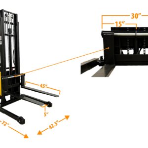 HOC EMS1535W SEMI Electric Wide Leg Pallet Stacker 3307 LBS 1500 KG Load Capacity + 138 INCH Height Capacity + Adjustable Frame Legs - North American Made