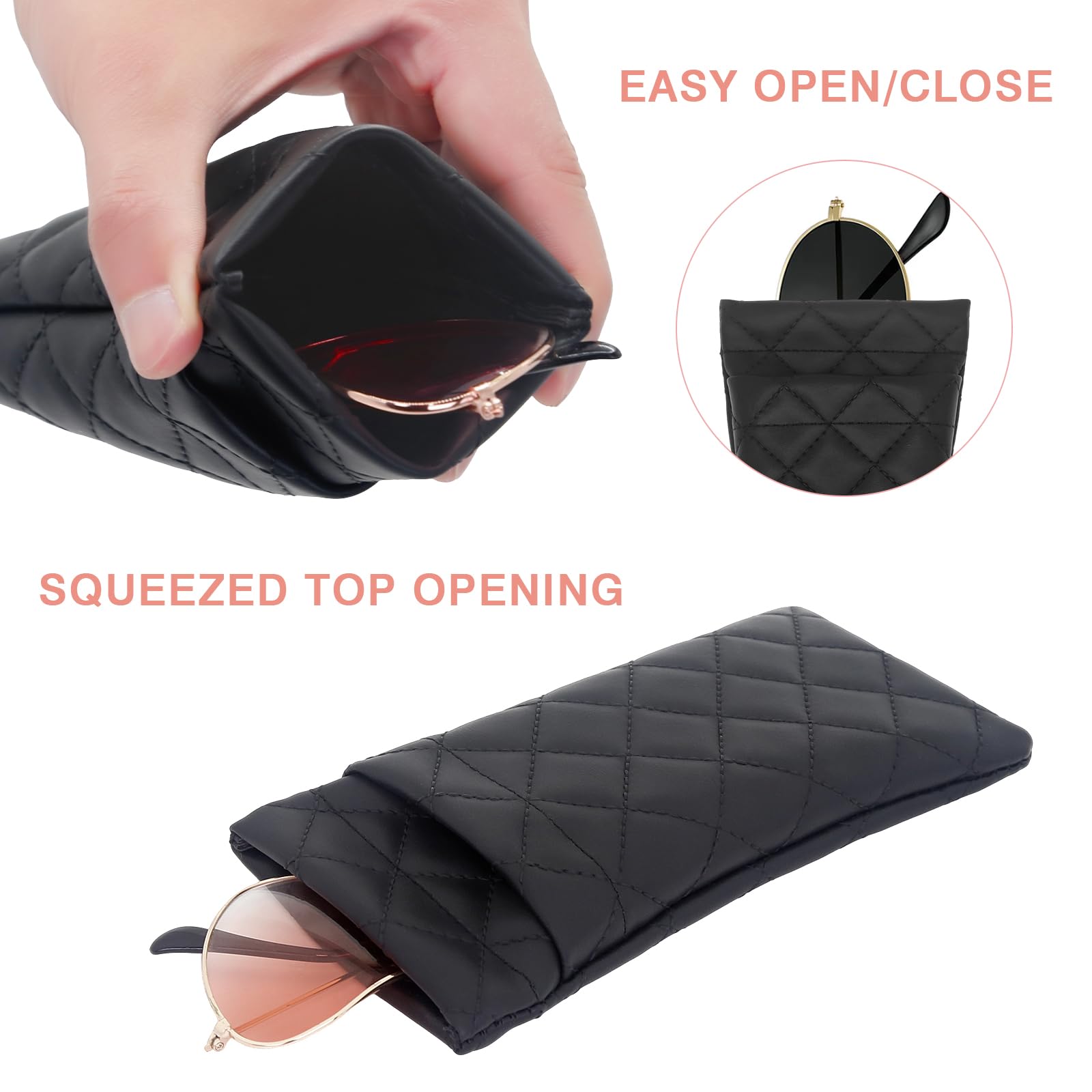 ANLIOTO 2 Pcs Double Glasses Case, PU Leather Double Eyeglass Case Large Squeeze Top Portable Sunglass Case For Women Men