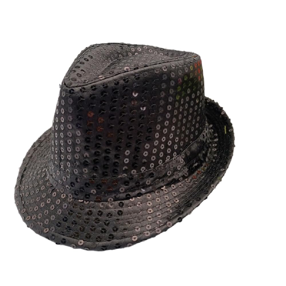 Ankelesz Sequin Hat for Man and Women,Western Sequin Fedora Hat Bling Dance Hats (Black)