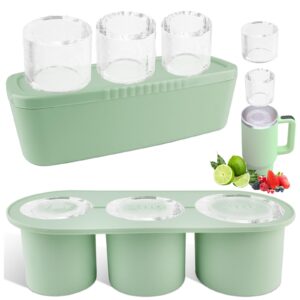 fu store ice cube tray for tumbler cup 30-40 oz tumbler 3pcs silicone ice cube molds with lid and bin for chilling cocktails whiskey drinks juice coffee easy fill and release ice maker(green, 40 oz)