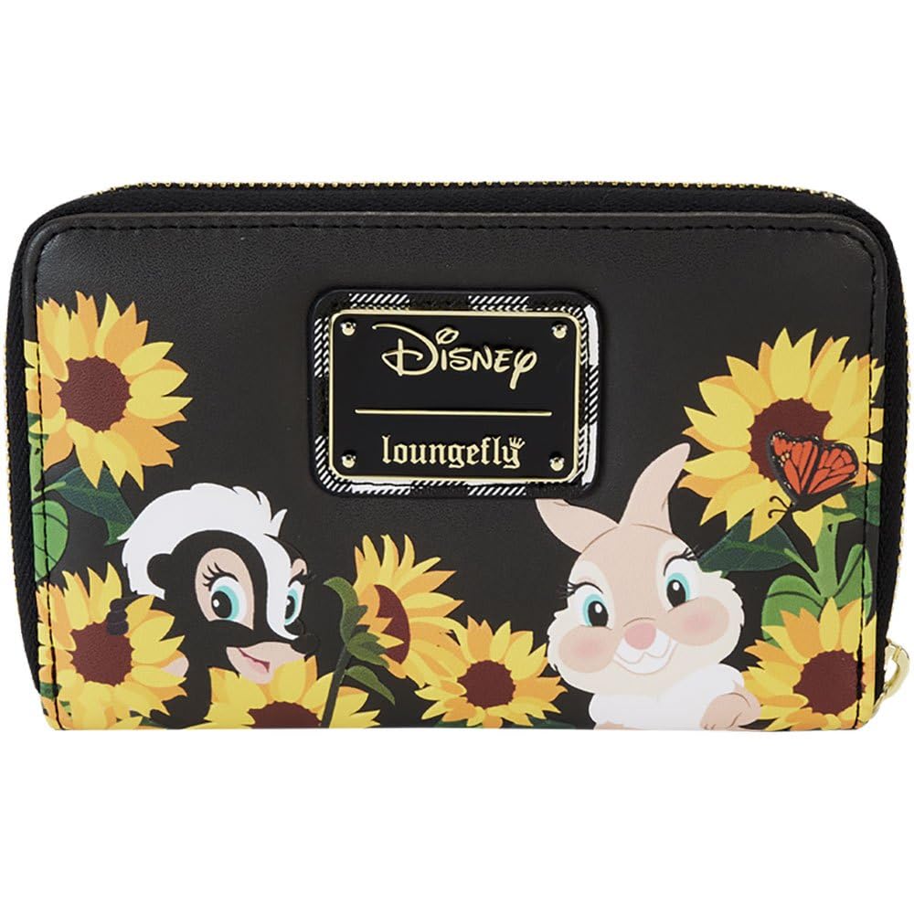 Loungefly Disney Bambi Sunflower Friends Zip Around Wallet, Black