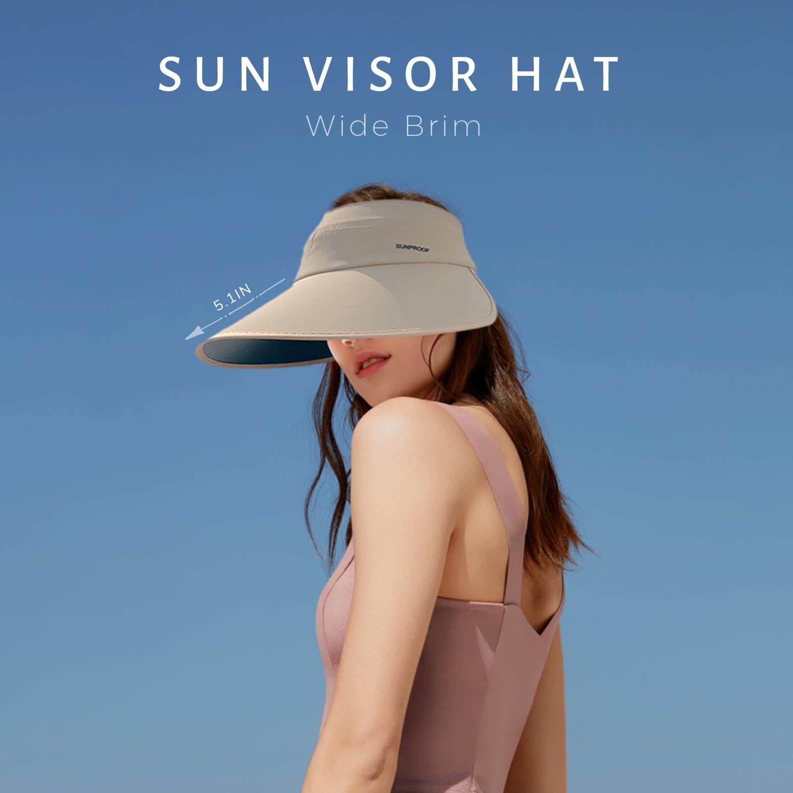 Harlang Wide Brim Summer Visor Cap for Women Sun Protection Empty -top Golf Hat Foldable for Beach Garden Tennis Running Sunshade Khaki