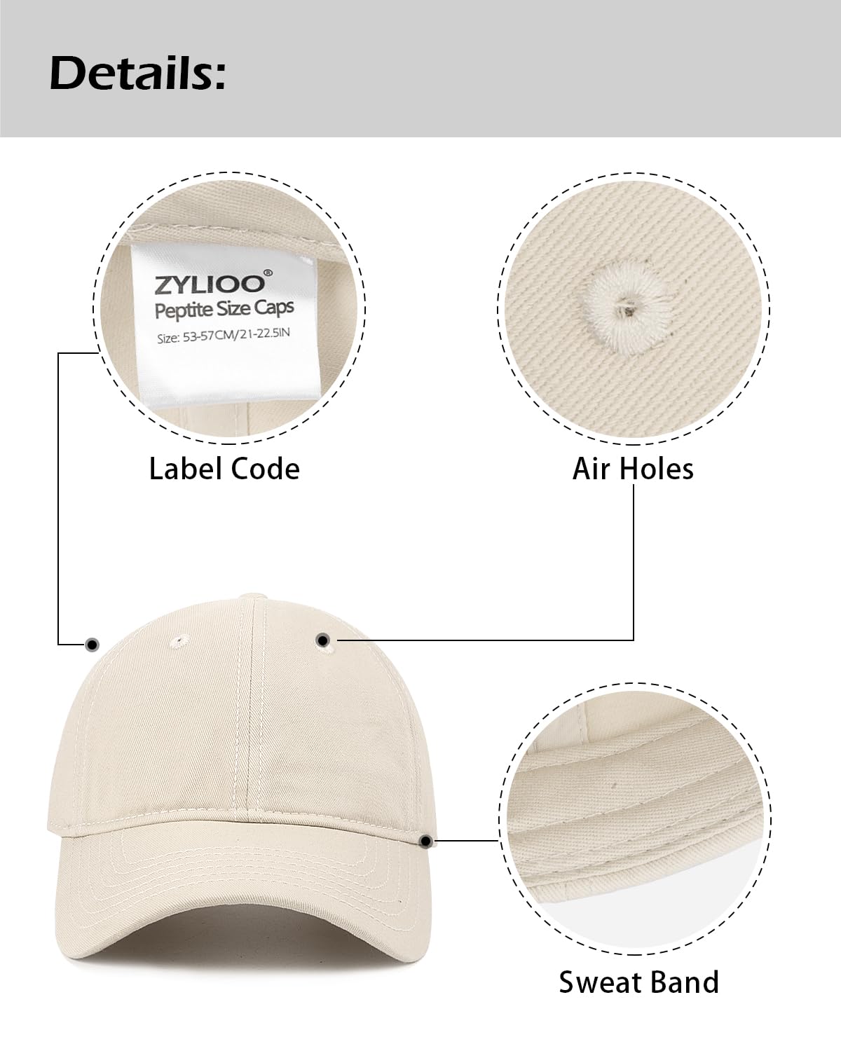 Zylioo Small Head Baseball Cap,Extra Small Gym Cap for Unisex,Petite Baseball Hats for Small Heads