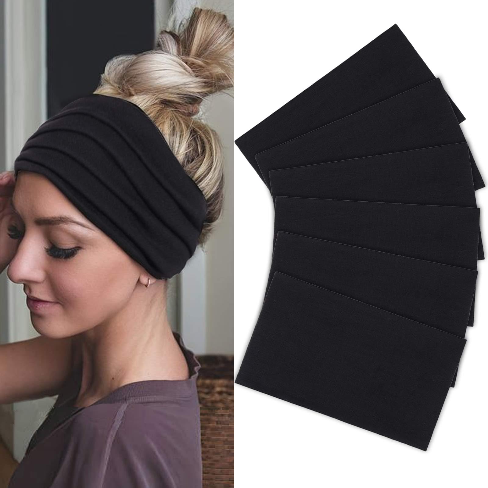 TuTive 6 Pack Wide Turban Headbands for Women - Large Boho Head Wraps, Sports Workout Stretch Non-slip Soft Elastic Hair Bands