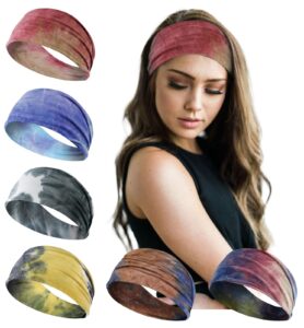 terse women's headbands, 6 count - cute tie dye, soft cloth, non-slip, sweat wicking, workout, yoga, running, hair bands for short hair, fashion headbands for women