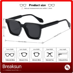 Breaksun Fashion Square Sunglasses for Women Men Trendy Classic Square Frame Sun Glasses Designer Style (Black/Grey)