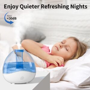 Humidifiers for Bedroom, Quiet Ultrasonic Cool Mist Humidifier, Desk Humidifiers with Removable Water Tank, Up To 24 Hours Humidifiers with Night Light for Home Baby Nursery and Plants