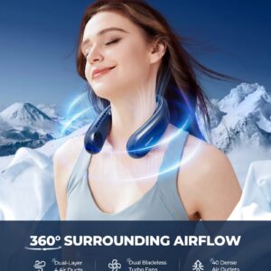 1S Cool Down 30°F Neck Fan with Double Semiconductor Coolers, 360° Surrounded Personal Fans Air Conditioner that Blow Cold Air, 8H Lasting Portable Fan with 3 Speed, Gifts for Men Women Outdoor Travel