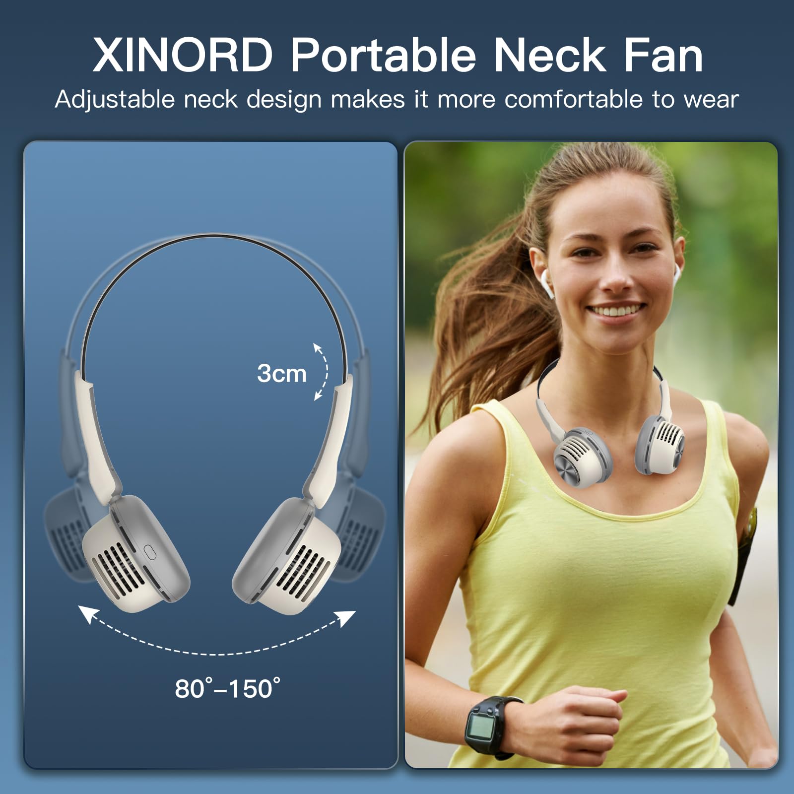 XINORD Portable Neck Fan,Hands Free Bladeless Fan,USB Rechargeable Wearable Cooling Personal Fan, 360° Cooling 5 Speeds Adjustable Strong Wind for Men Women for Outdoor & Indoor