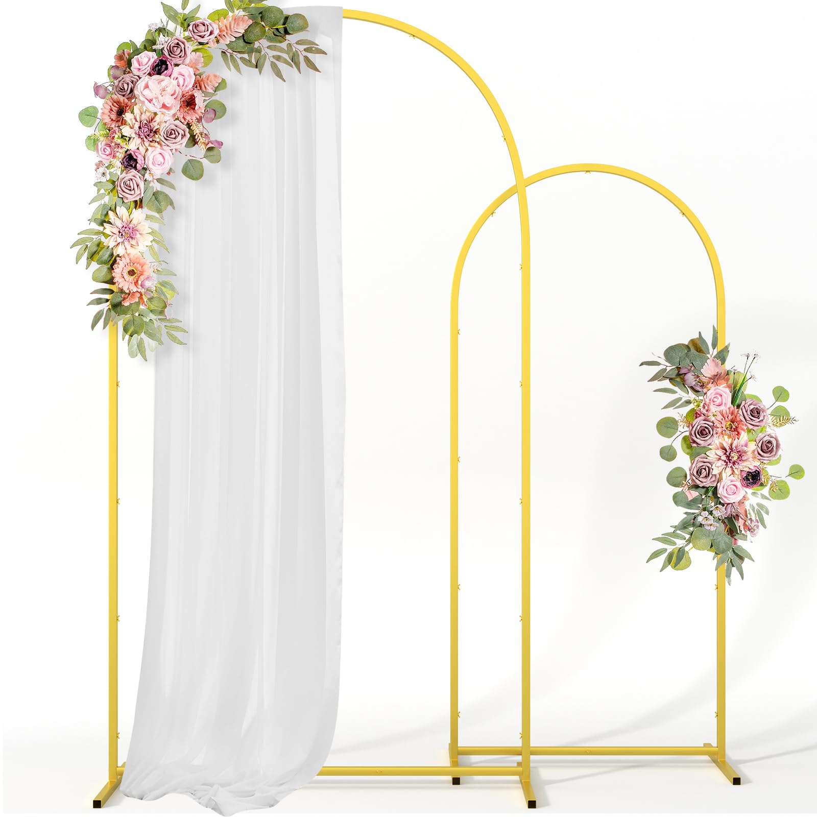 CludPark Metal Arch Backdrop Stand Wedding Arch Frame Set of 2 (7.2FT/6FT) Gold Backdrop Arch Stand for Wedding Ceremony Birthday Party Baby Shower Graduation Ceremony Decoration