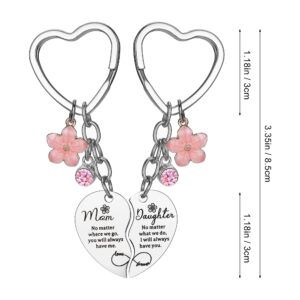 Eaprala 2Pcs Mother Daughter Heart Matching Keyring Keychain Set Gifts For Mom Mothers Day Gifts from Daughter.Stainless Steel Silver