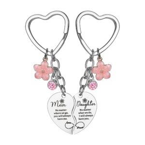 eaprala 2pcs mother daughter heart matching keyring keychain set gifts for mom mothers day gifts from daughter.stainless steel silver