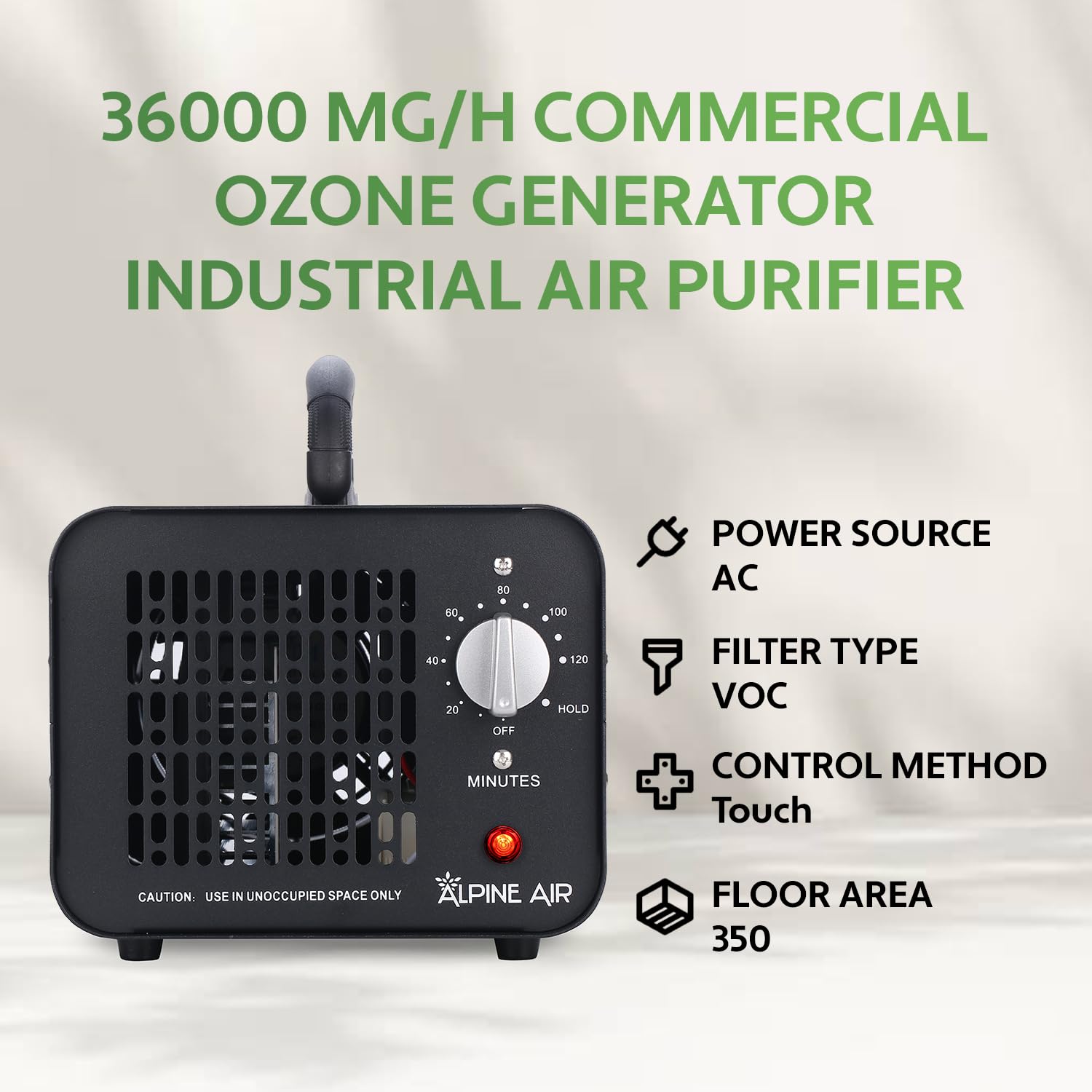 Alpine Air 36000 mg/h Ozone Generator Residencial Commercial Industrial Ozone Machine Odor Removal, Ionizer & Deodorizer Ozone Machine Odor Eliminator for Home, Car, Smoke, Hotels, Farms and Pet Smell