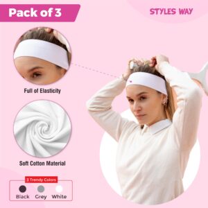 3 PCS Non Slip Headbands, Soft Cloth Sports Headband, Elastic Hairband, Headbands for Women Non Slip, Headbands for Women for Daily Workout Yoga Running and Sports