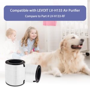 Popurure LV-H133 Replacement Filter Compatible with LEVOIT LV-H133 Air Purifier, 3-in-1 True Filter and Activated Carbon Filter Set, Part Number LV-H133-RF, 2 Pack