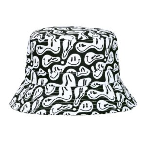 hde bucket hat unisex print and solid beach sun hats outdoor packable headwear dripping smiley - one size