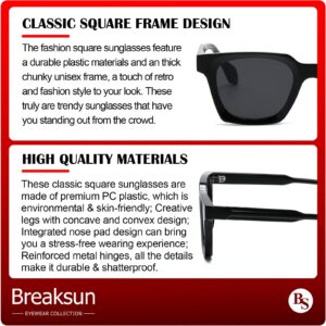 Breaksun Fashion Square Sunglasses for Women Men Trendy Classic Square Frame Sun Glasses Designer Style (Black/Grey)