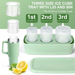 Ice Cube Tray for 20-40oz Tumbler Cup, 3pcs Large Silicone Cylinder Ice Cube Molds for Freezer, Ice Maker With Lid and Bin, Ice Drink, Juice, Whiskey, Chilling Cocktail, Tea, Coffee (Green)