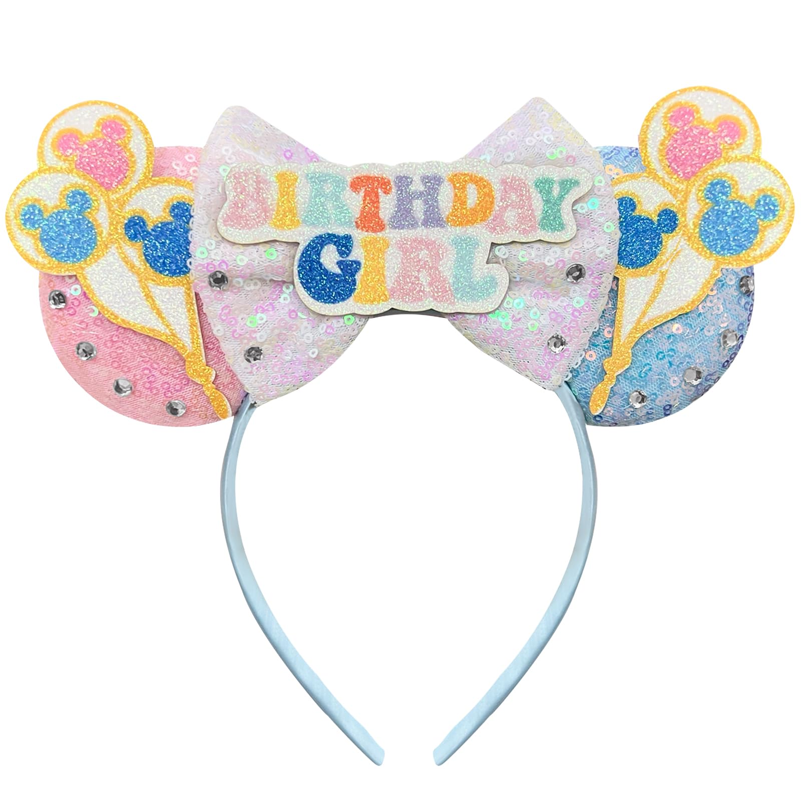 Bolonar Birthday Mouse Ears Headband for Women Blue, Pink Birthday Headband Birthday Party Favors Park Ears Cute Headband for Women Birthday Party Decoration