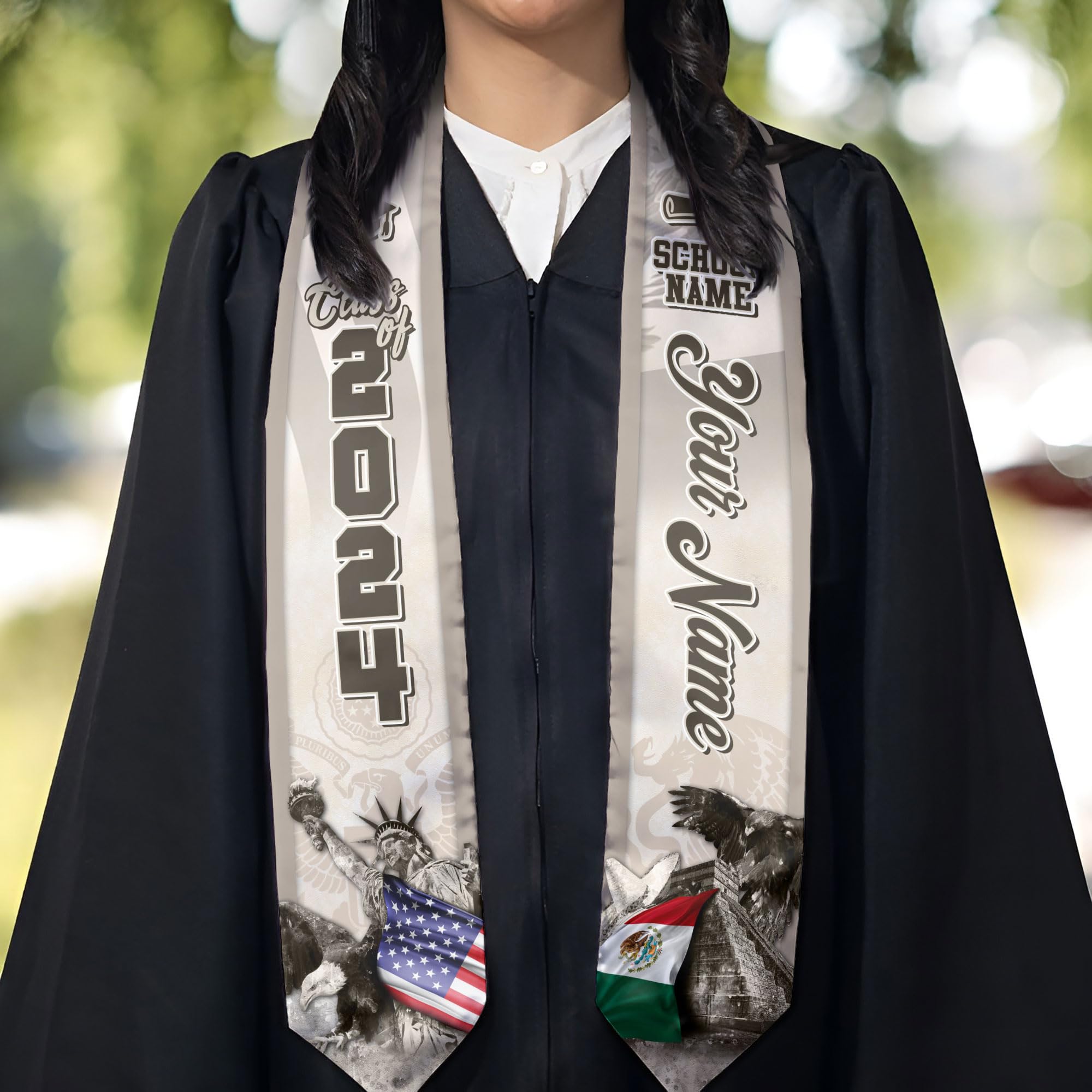 Custom Mexican American Flag Graduation Sash 2024, Mexican Graduation Sash, Mexico Graduation Stole Customize 10