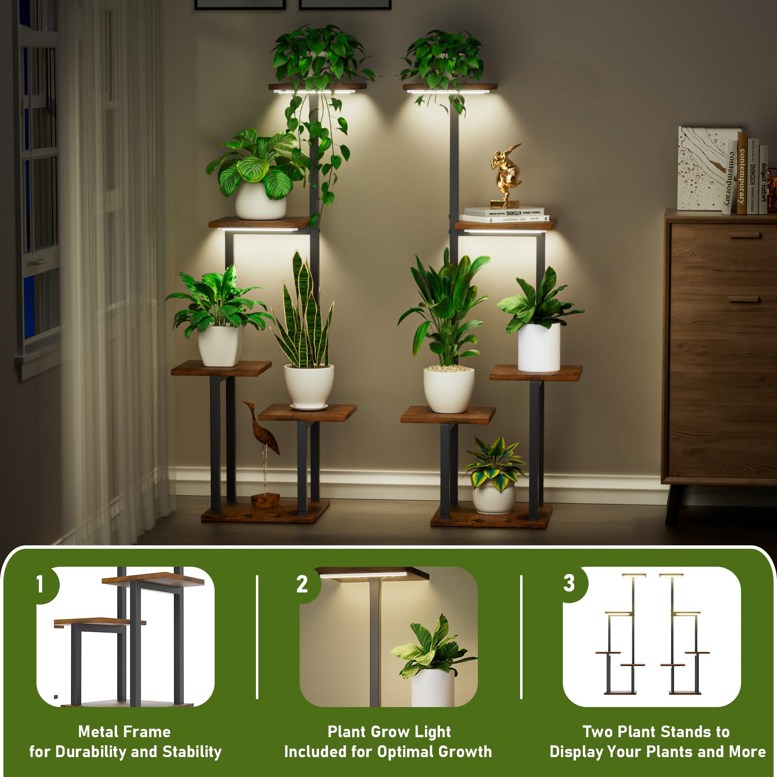 Plant Stand Indoor with Grow Light - 2 Pack Metal Plant Shelf for Indoor Plants Multiple, 5 Tiered Corner Plant Stand Shelves, Plant Rack Display Flower Holder for Living Room Patio Balcony Décor