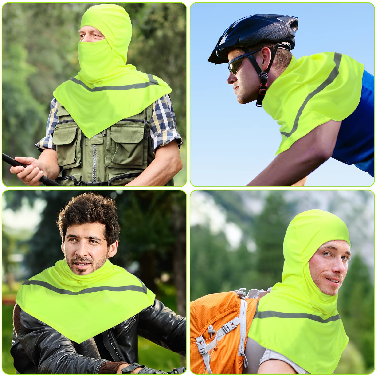 Seematn 2 Pcs Summer Balaclava Face Mask Long Neck Cover for Men with Reflective Strip Sun Protection Cooling(Neon Yellow)