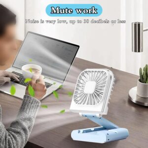 LYAPEONY Foldable Mini Portable Fan, 5 in 1 Design, 3000mAh Rechargeable Battery, 4 Speed Adjustable Wind Speed, Suitable for Travel, Outdoor, Camping, Car (Blue and White)