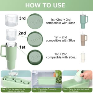 Ice Cube Tray for 20-40oz Tumbler Cup, 3pcs Large Silicone Cylinder Ice Cube Molds for Freezer, Ice Maker With Lid and Bin, Ice Drink, Juice, Whiskey, Chilling Cocktail, Tea, Coffee (Green)