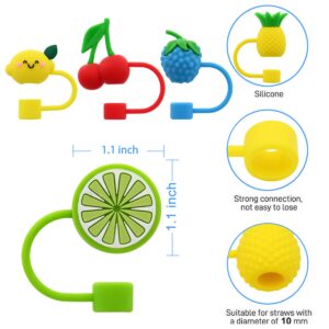 Meitesti Silicone Straw Cover for 10mm Straw Covers Cap for Stanley Cup Accessories, Cute Straw Topper for Tumblers Straw Cap Stopper for Reusable Straws Tip Lids (5pcs fruit straw cap)