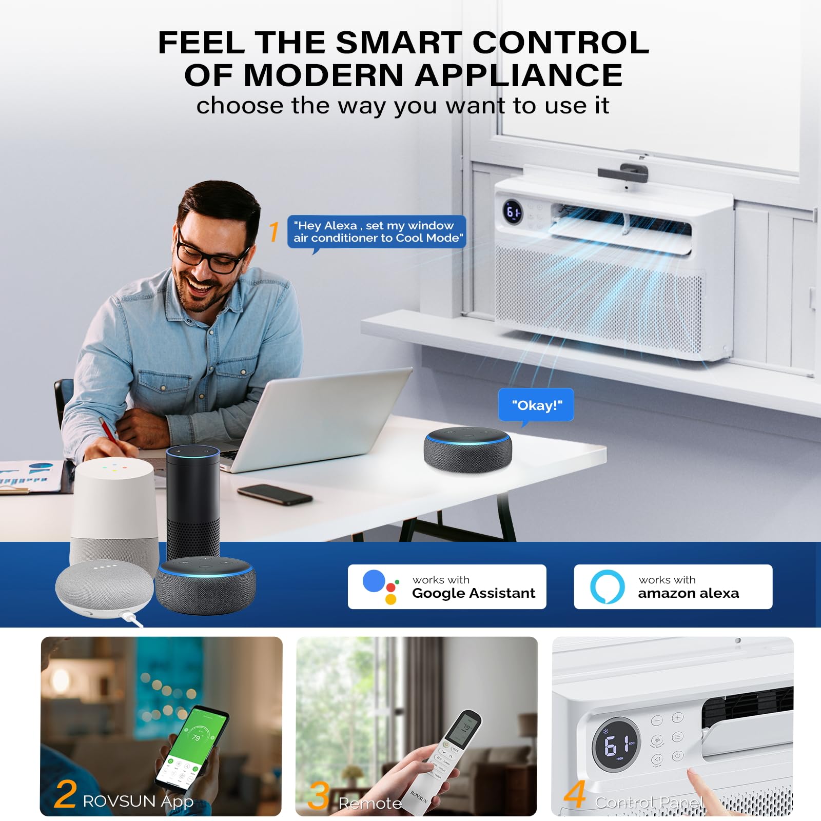 ROVSUN 8000 BTU Inverter Window Air Conditioner with WiFi, Energy-Star Window AC Unit with Remote & App Control, Ultra Quiet Design & Easy Install Kit, Work with Alexa/Google Assistant, 115V/60Hz