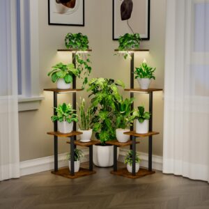 Plant Stand Indoor with Grow Light - 2 Pack Metal Plant Shelf for Indoor Plants Multiple, 5 Tiered Corner Plant Stand Shelves, Plant Rack Display Flower Holder for Living Room Patio Balcony Décor